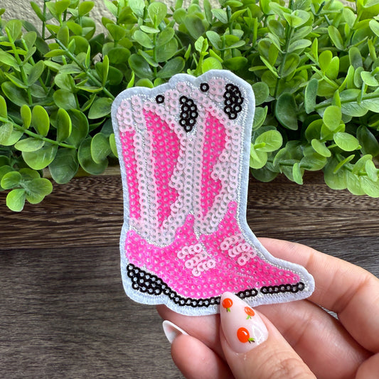 Pink Cowboy Boots Sequined Small Patches