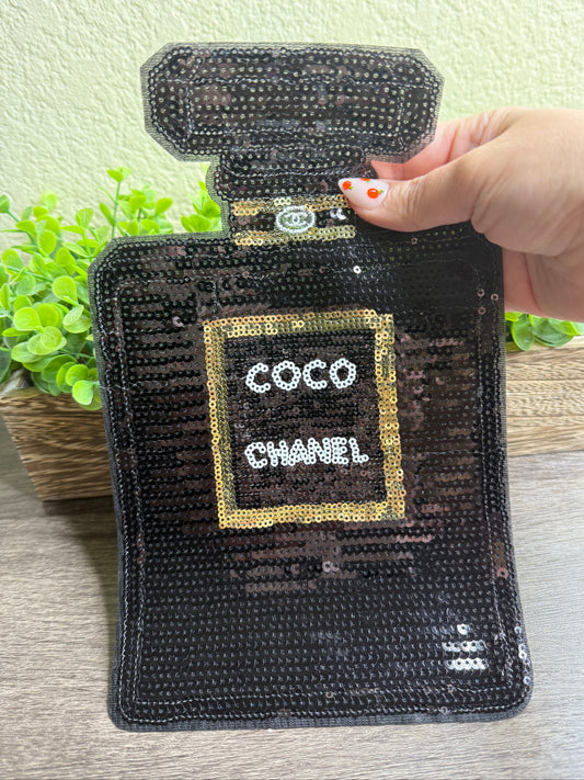 Black Perfume Bottle Sequin Patch