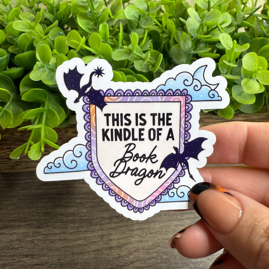 This is the Kindle of a Book Dragon White Vinyl Sticker 3"