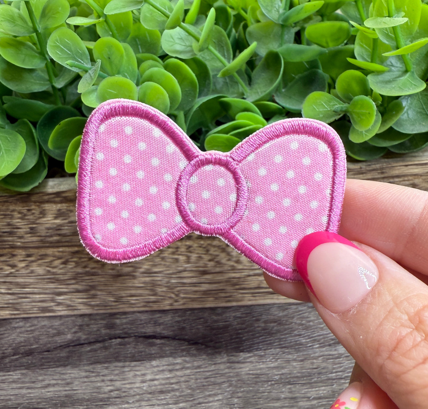 Pink Spotted Bow Embroidered Small Patches