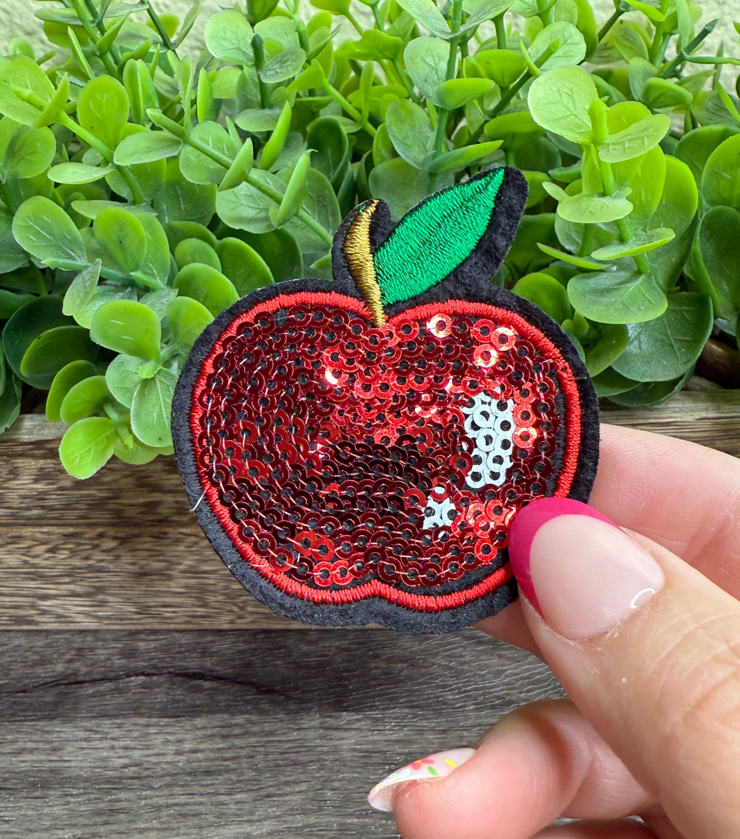 Sequin Red Apple Embroidered Hat Patches