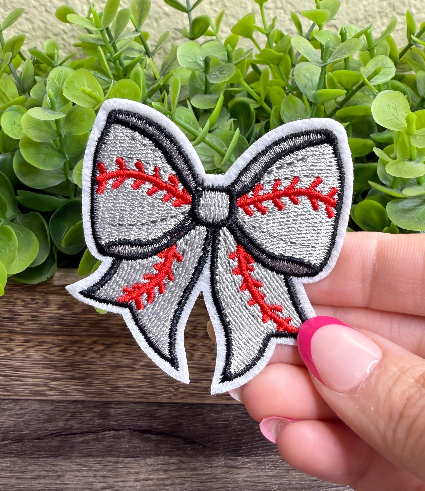 Baseball Bow Embroidered Hat Patches