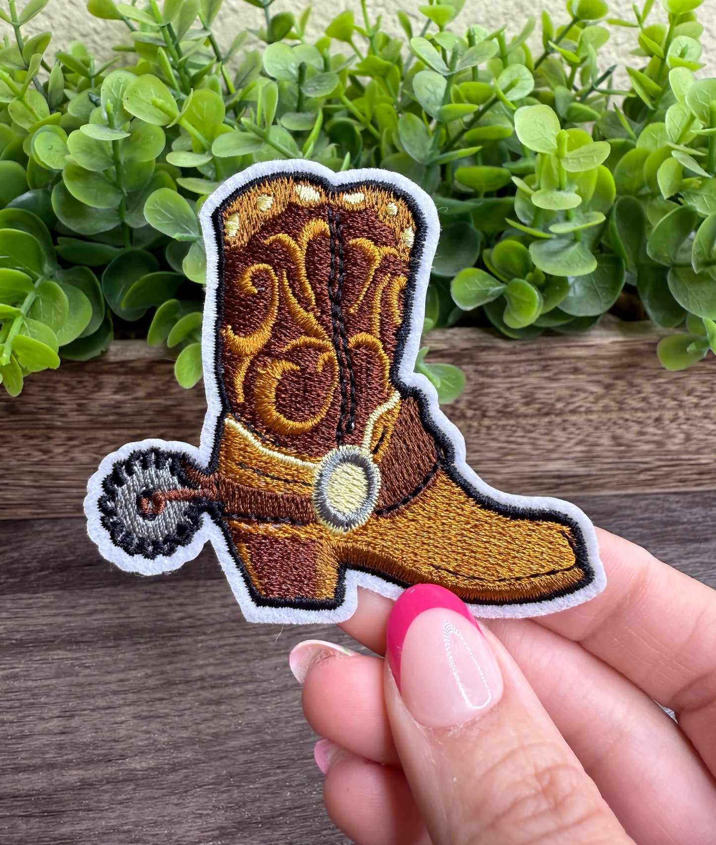 Brown Cowboy Boots Embroidered Small Patches