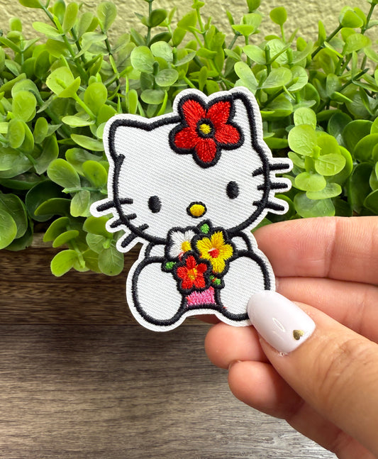 Kitty Flowers Embroidered Small Patches