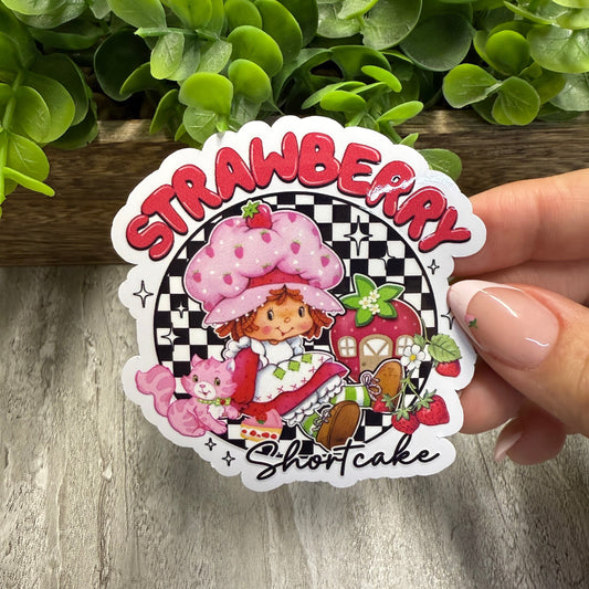Strawberry Girl White Vinyl Sticker 3"