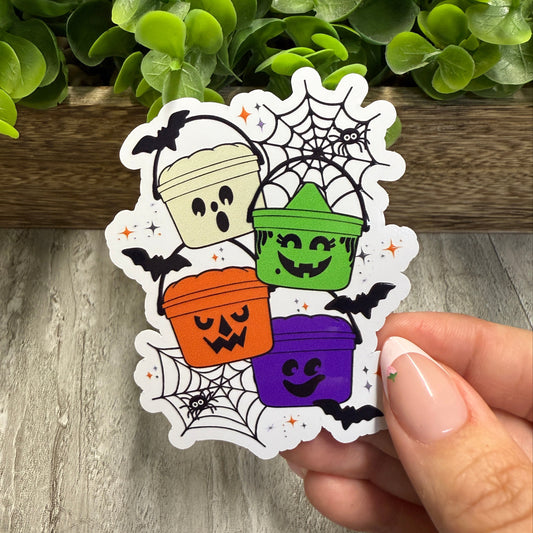 Halloween Buckets White Vinyl Sticker 3"