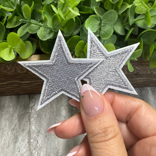 Set 2 Silver Stars Embroidered Hat Patches