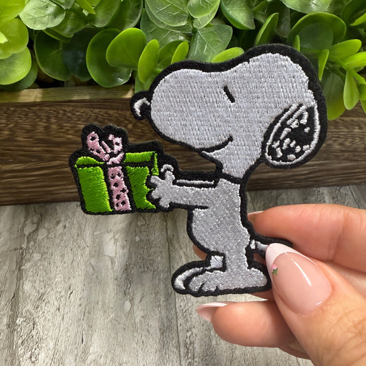 Dog Holding Gift Embroidered Small Patches