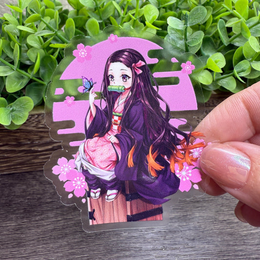 Cartoon Girl Clear Vinyl Sticker 3"