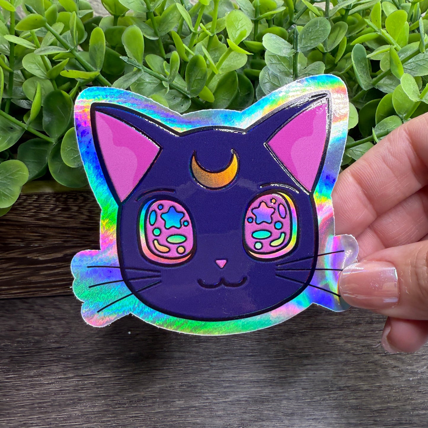 Moon Cat Holographic Vinyl Sticker 3"