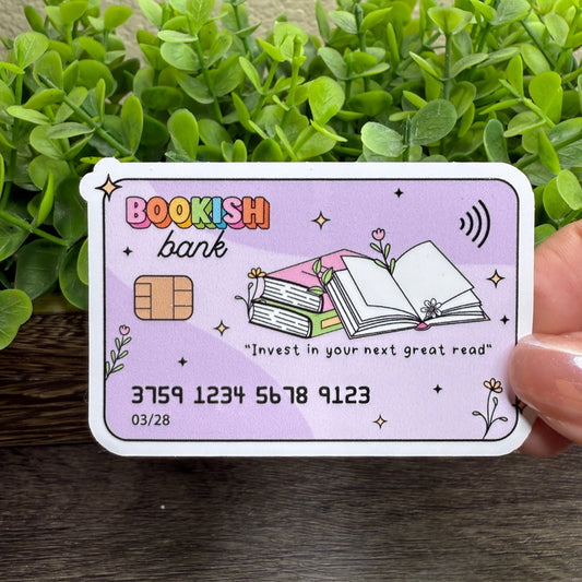 Bookish Bank Card White Vinyl Sticker 3"