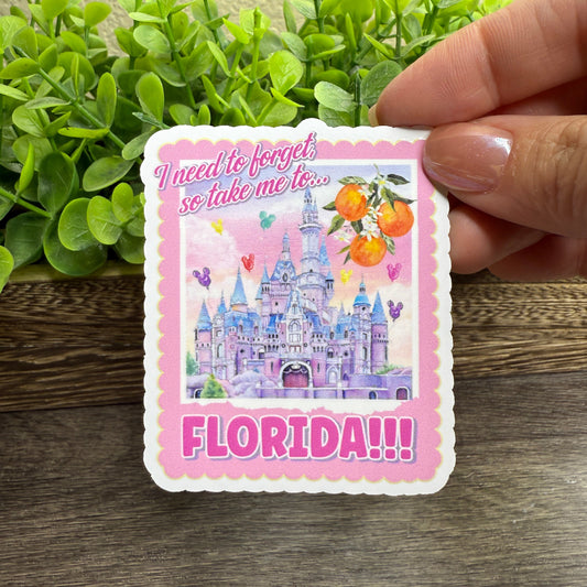I Need To Forget Take Me To Florida White Vinyl Sticker 3"