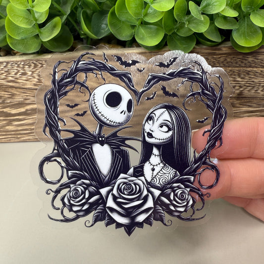 Skeleton Nightmare Heart Clear Vinyl Sticker 3"