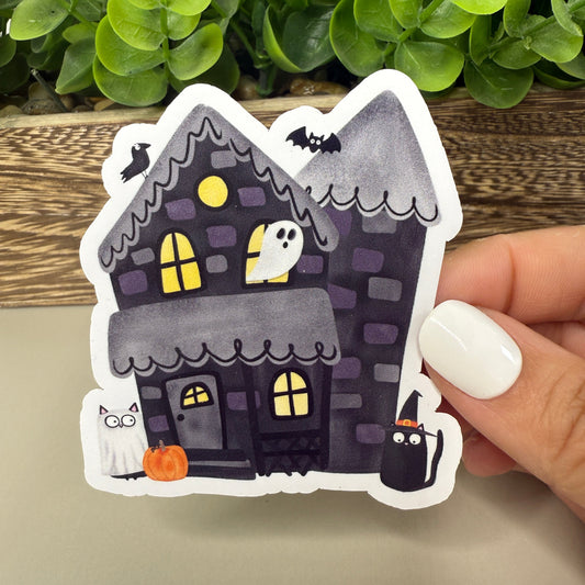 Haunted House White Vinyl Sticker 3"