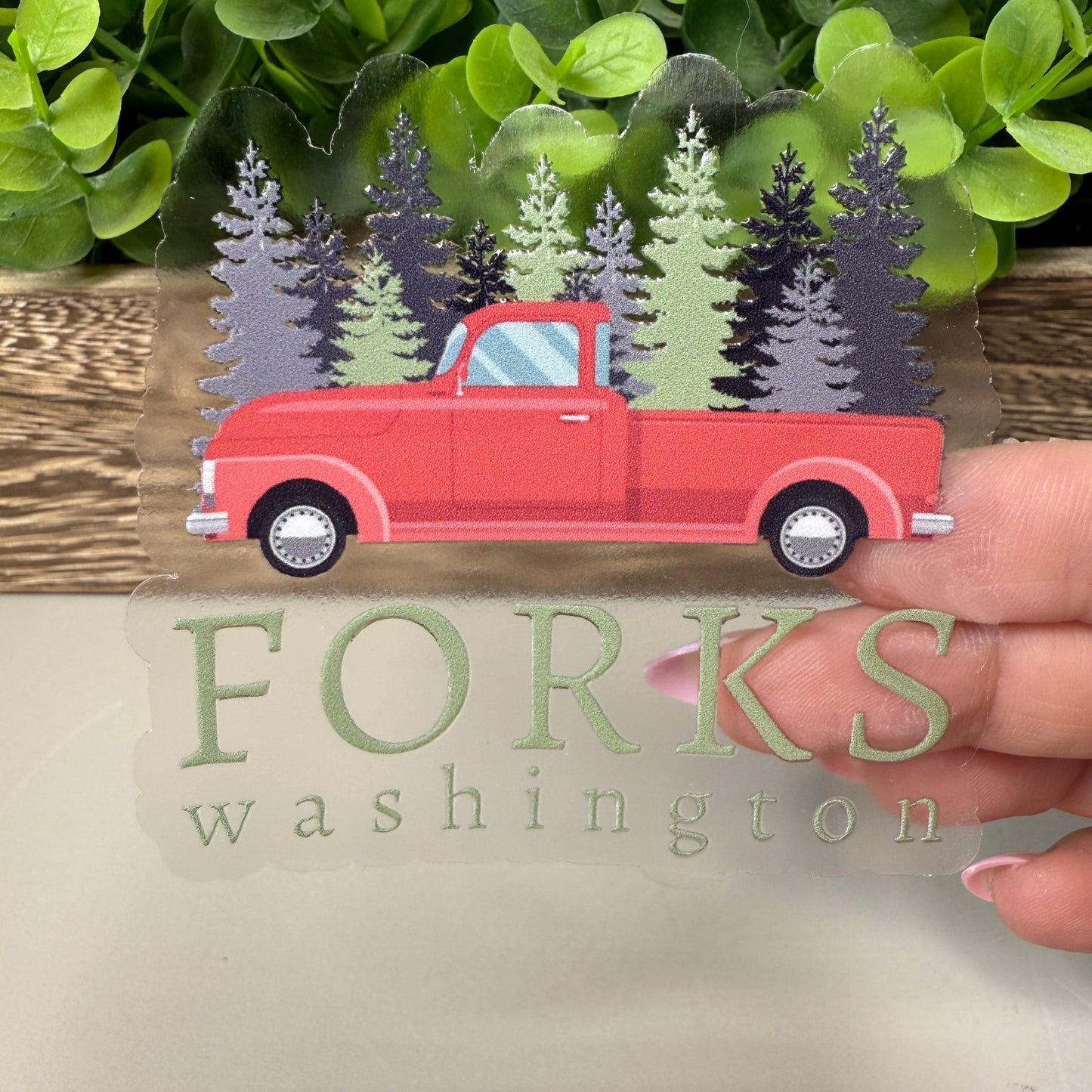Forks Truck Clear Vinyl Sticker 3"