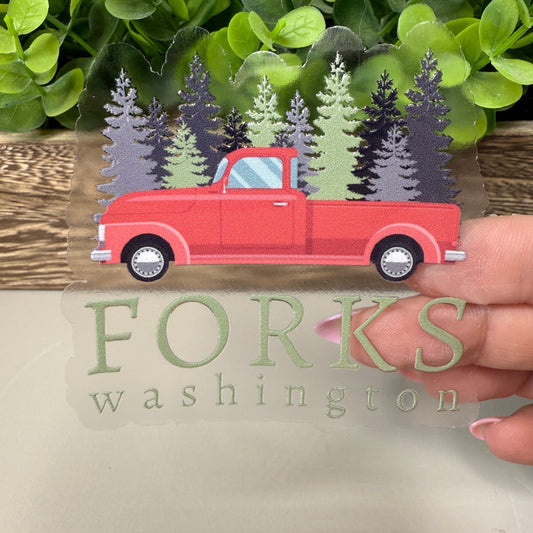 Forks Truck Clear Vinyl Sticker 3"