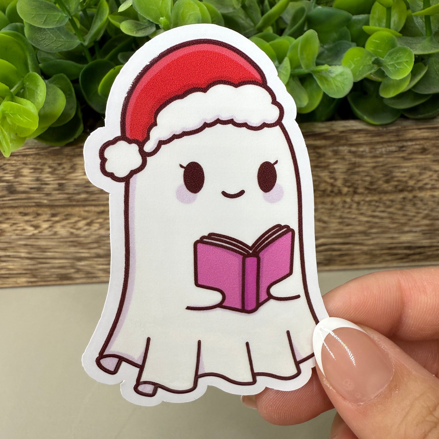 Santa Ghostie Book White Vinyl Sticker 3"