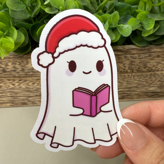Santa Ghostie Book White Vinyl Sticker 3"