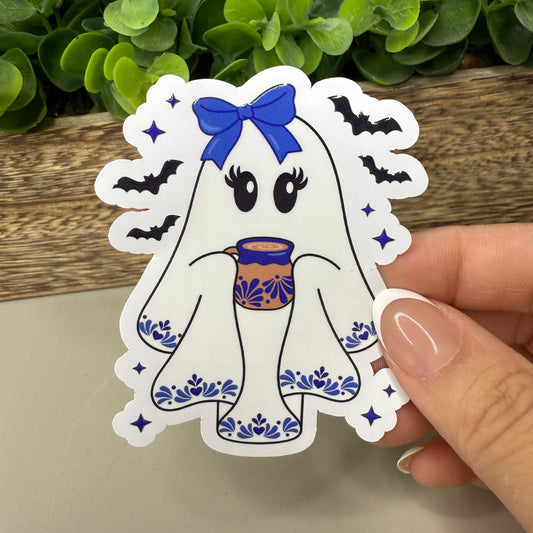 Blue Talavera White Vinyl Sticker 3"
