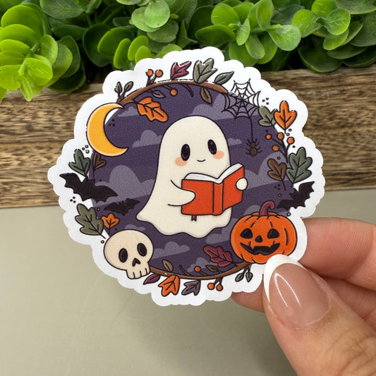 ghostie reading halloween Vinyl Sticker 2.5"