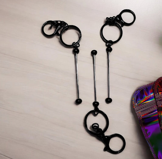 Black Beadable Keychain - Set of 3 (3 Mylar Bags Included)