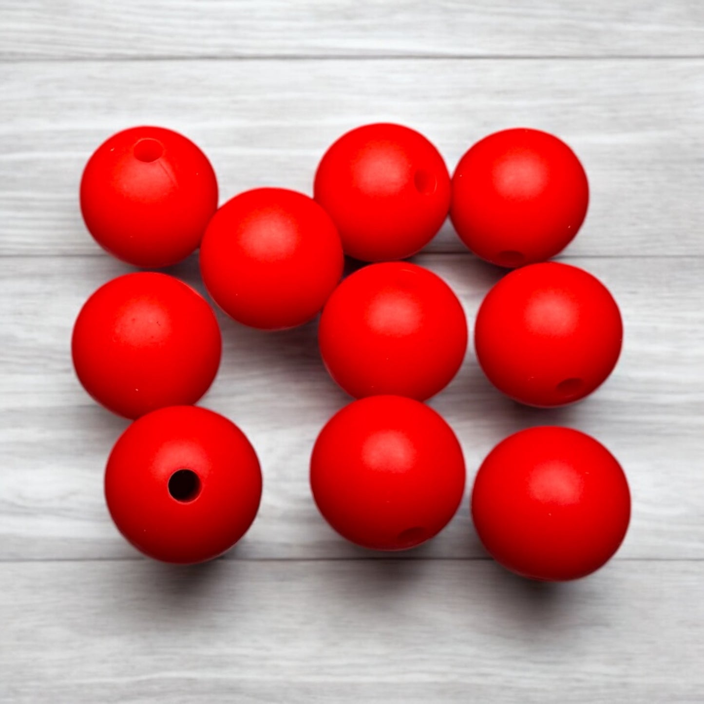 Red Circle Silicone Round Bead- Set of 10