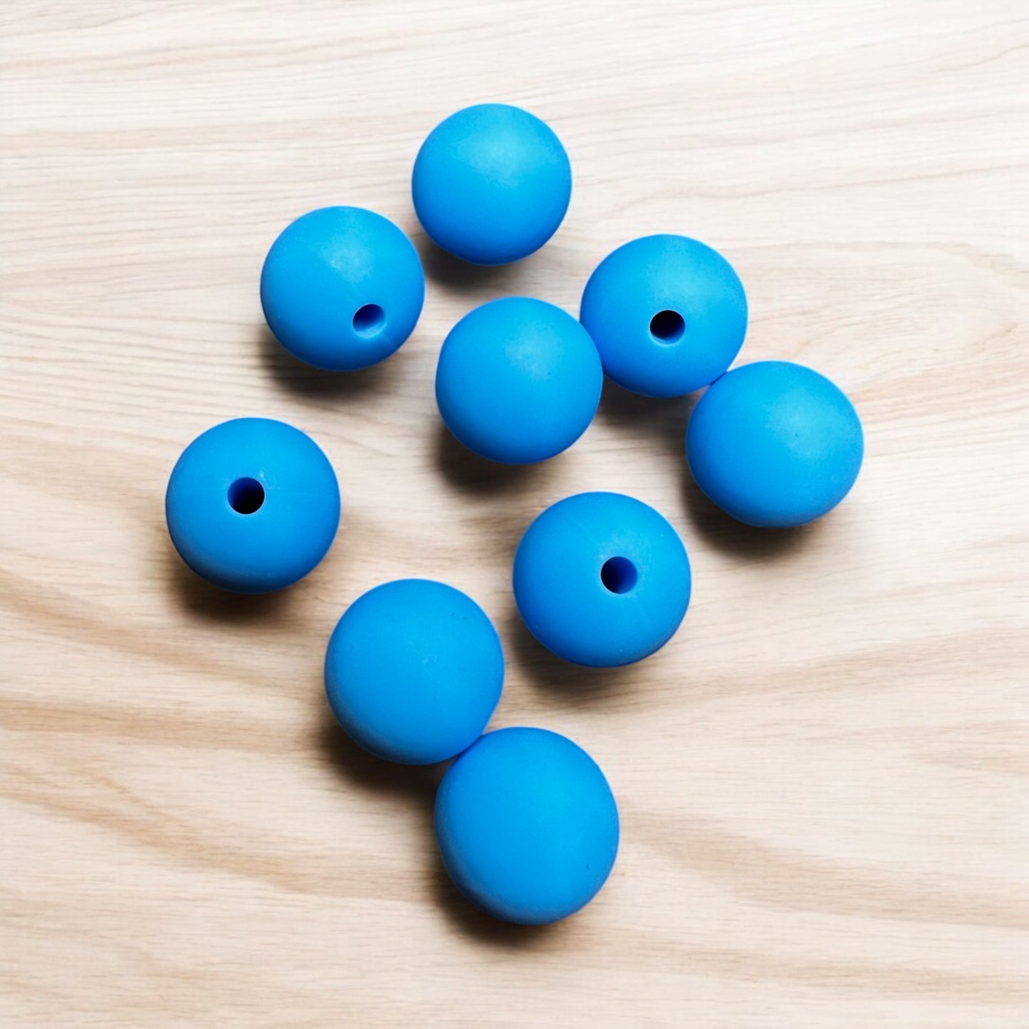 Blue Circle Silicone Round Bead- Set of 10