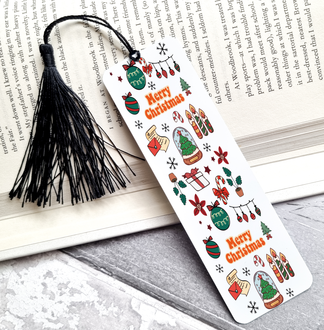 Merry Christmas Snowglobe UV DTF Bookmark DOUBLE SIDED