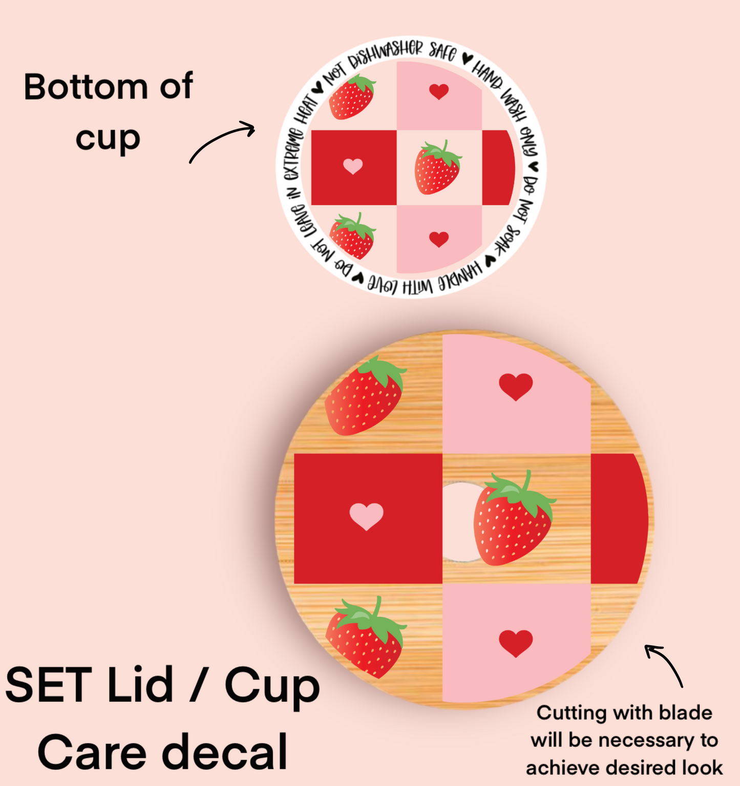 Strawberries Checks UV Wrap / Lid DOUBLE SIDED