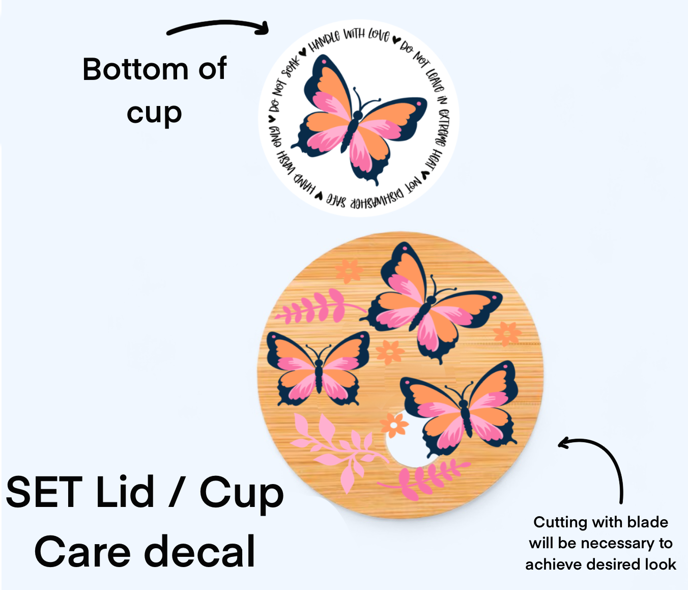 Pink Butterflies UV Wrap / Lid DOUBLE SIDED