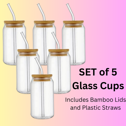 Clear 16oz Glass Can SET of 5