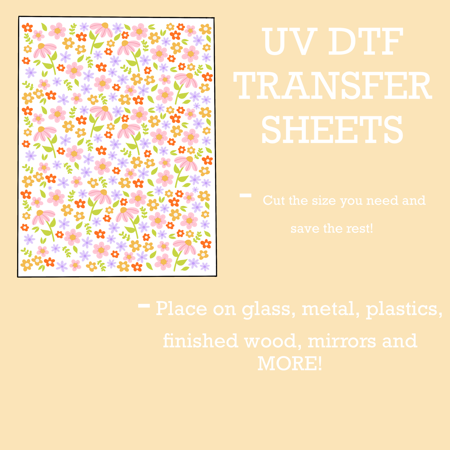 UV DTF SHEET Large Pink Daisy Small Flowers