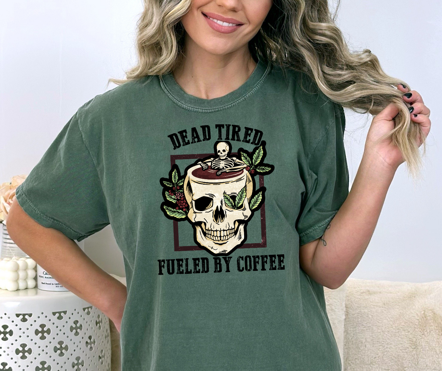 Dead Tired Fueled By Coffee DTF SEASONAL