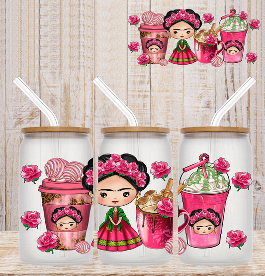 Hot Pink Frida Cups 16oz UV DTF