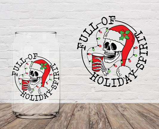 Full Of Holiday Spirit Red Hat Skeleton  4" UV DTF