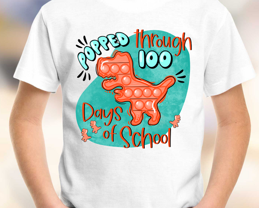 YOUTH Popped through 100 Days of School Dino DTF