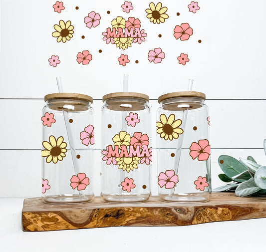 Pink Yellow Floral Mama 16oz UV DTF