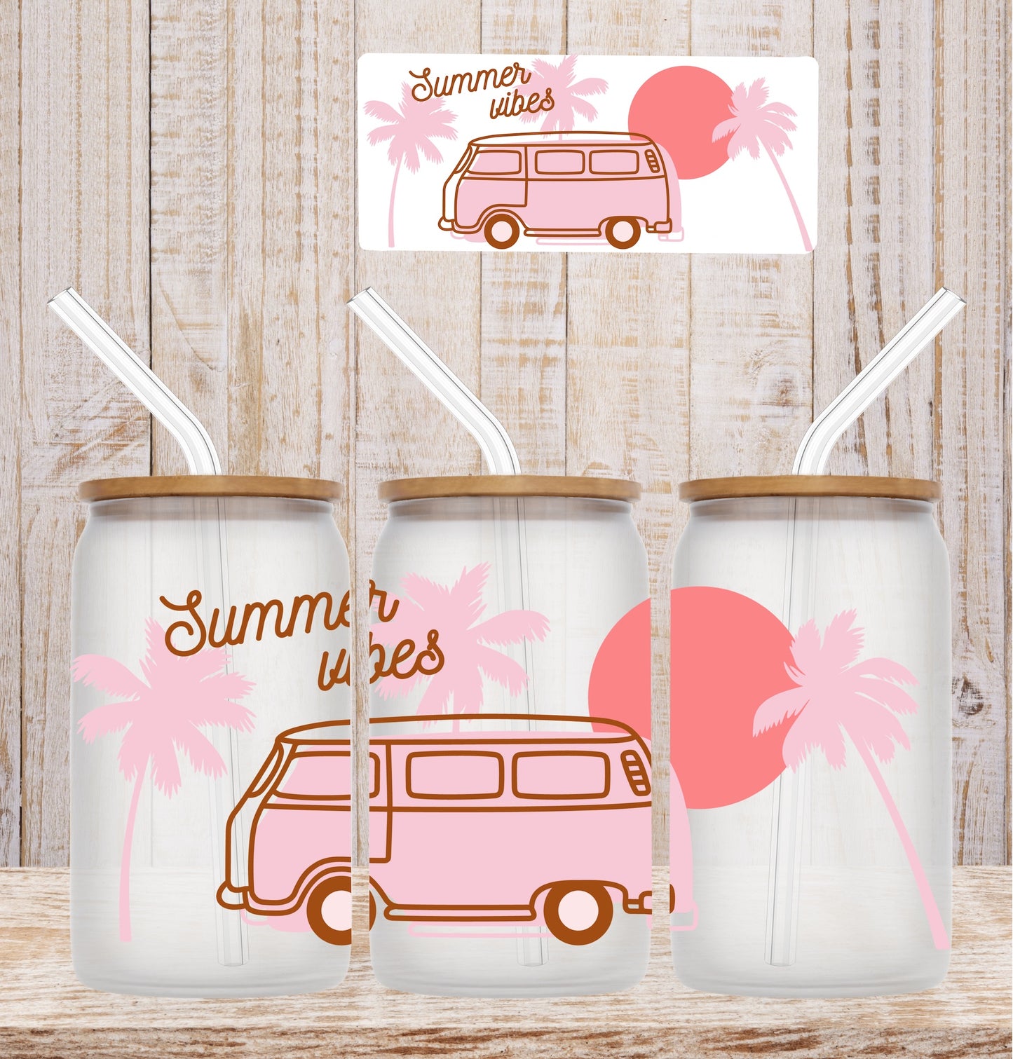 Summer Vibes Pink Van 6oz UV DTF