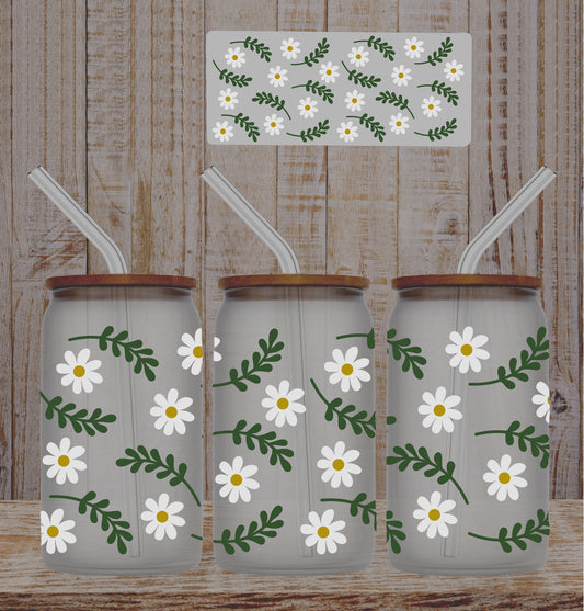 White Flowers 16oz UV DTF
