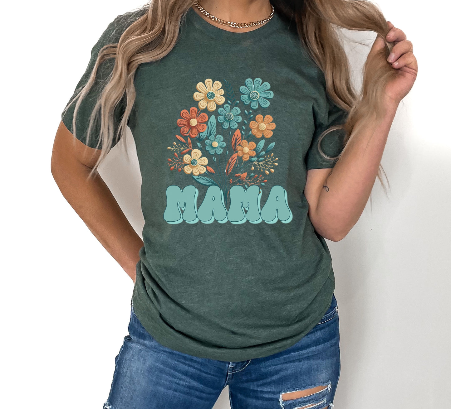 Teal MAMA Floral (mommy and me) DTF