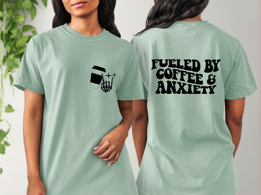 Fueled By Coffee and Anxiety Pocket and Back SET Screen Print Transfer